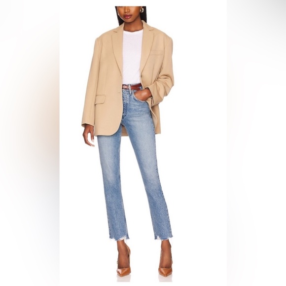 AGOLDE Riley Medium Blue Wash Buttonfly Raw Hem Jeans 25 - Picture 2 of 11